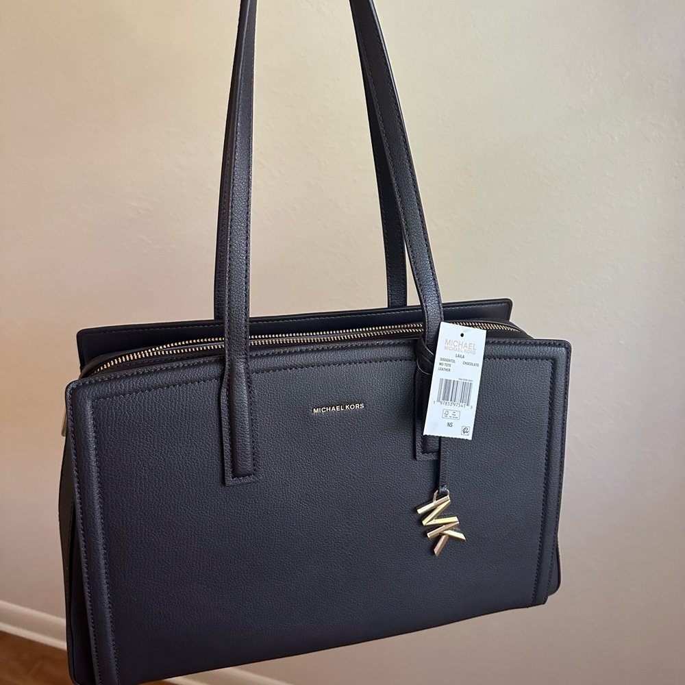 Michael Kors Laila Medium Leather Tote - Chocolate - Picture 5 of 10